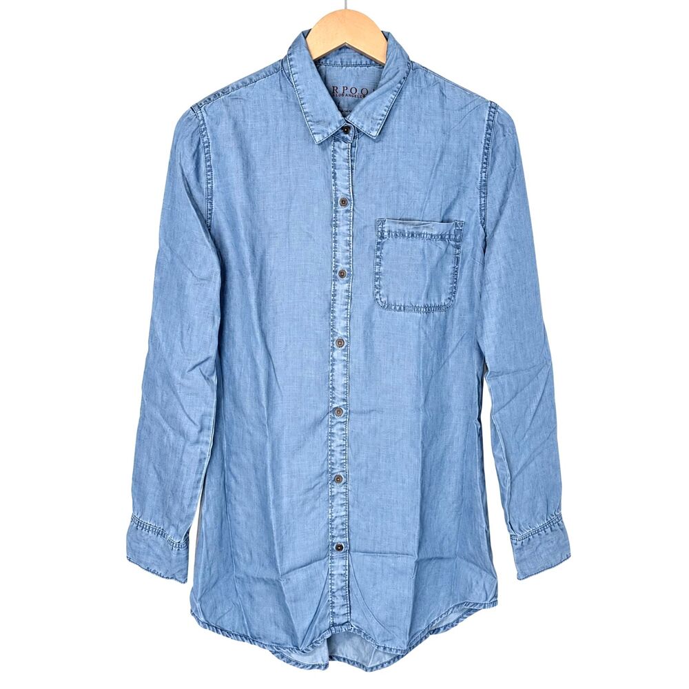 Liverpool Jeans Company Tencel Chambray Shirt Small Petite Blue Button Front